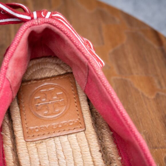 Tory Burch Logo Red Grosgrain Espadrille Women's Size 6.5 EUC - Picture 5 of 6